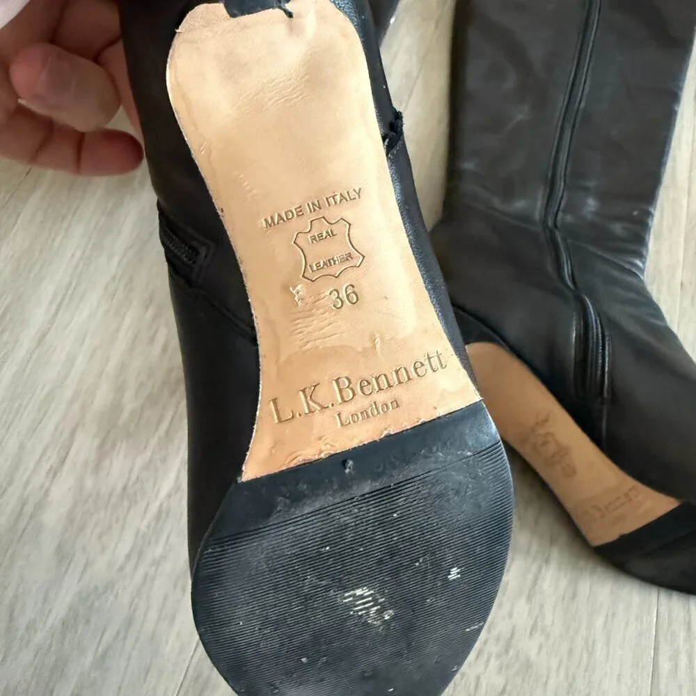 LK Bennett Leather Long Black Mini Heel Boot Size 36 - Picture 2 of 5
